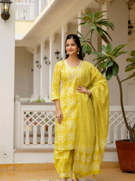 EthniFlair Floral Printed Embroidered Kurta with Patiala & Dupatta