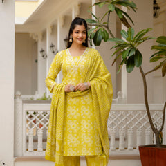 EthniFlair Floral Printed Embroidered Kurta with Patiala & Dupatta