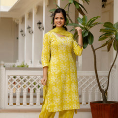 EthniFlair Floral Printed Embroidered Kurta with Patiala & Dupatta