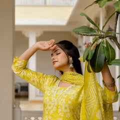 EthniFlair Floral Printed Embroidered Kurta with Patiala & Dupatta