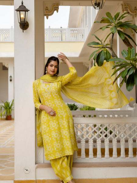 EthniFlair Floral Printed Embroidered Kurta with Patiala & Dupatta