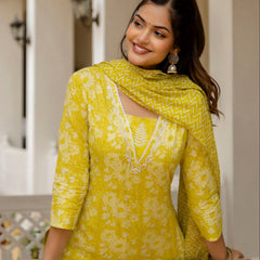 EthniFlair Floral Printed Embroidered Kurta with Patiala & Dupatta