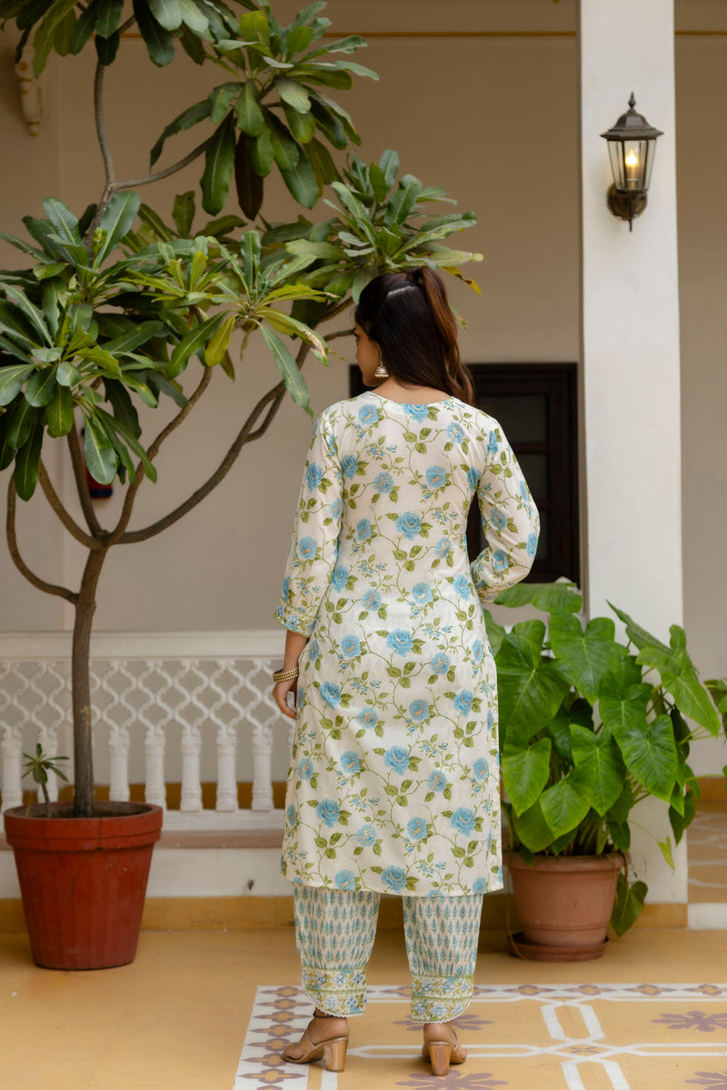 EthniFlair Floral Printed Mirror Work Kurta with Patiala & Dupatta