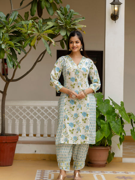 EthniFlair Floral Printed Mirror Work Kurta with Patiala & Dupatta