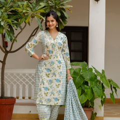 EthniFlair Floral Printed Mirror Work Kurta with Patiala & Dupatta
