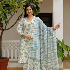 EthniFlair Floral Printed Mirror Work Kurta with Patiala & Dupatta
