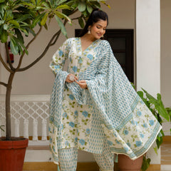 EthniFlair Floral Printed Mirror Work Kurta with Patiala & Dupatta
