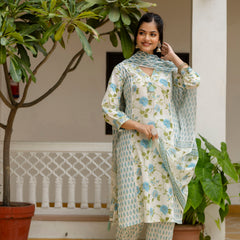 EthniFlair Floral Printed Mirror Work Kurta with Patiala & Dupatta
