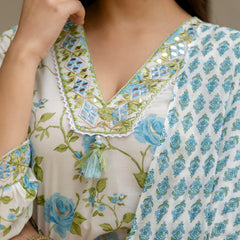 EthniFlair Floral Printed Mirror Work Kurta with Patiala & Dupatta