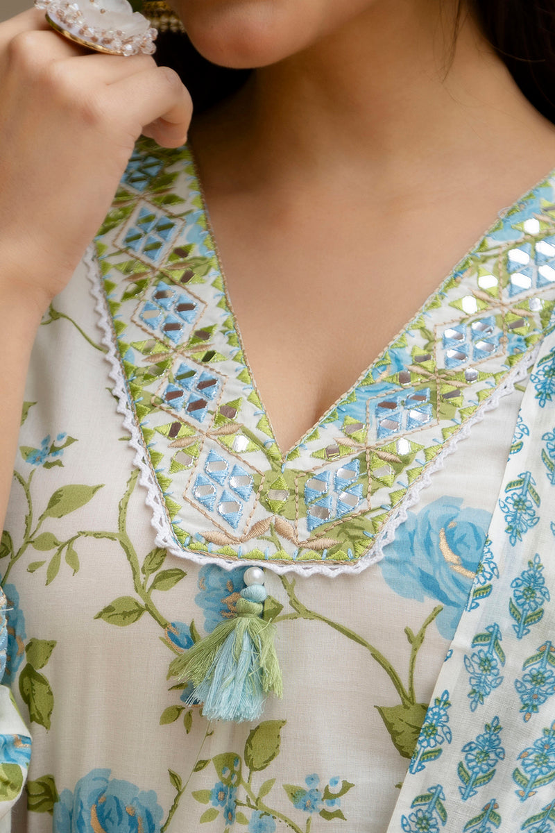 EthniFlair Floral Printed Mirror Work Kurta with Patiala & Dupatta