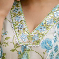 EthniFlair Floral Printed Mirror Work Kurta with Patiala & Dupatta