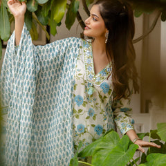 EthniFlair Floral Printed Mirror Work Kurta with Patiala & Dupatta
