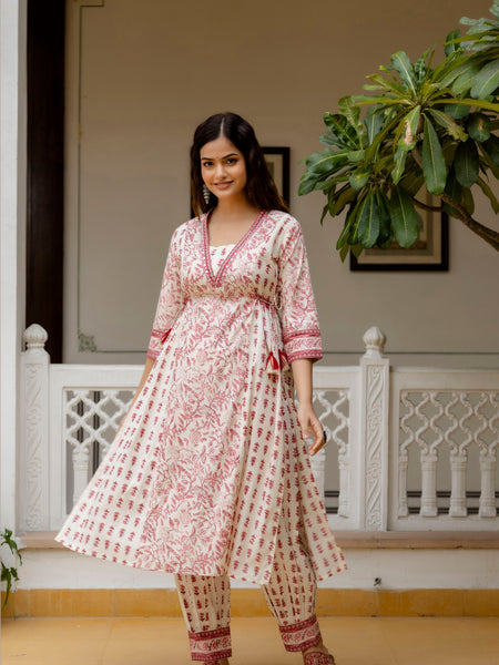 EthniFlair Ethnic Motifs Printed Empire Aari Work Kurta with Patiala & Dupatta