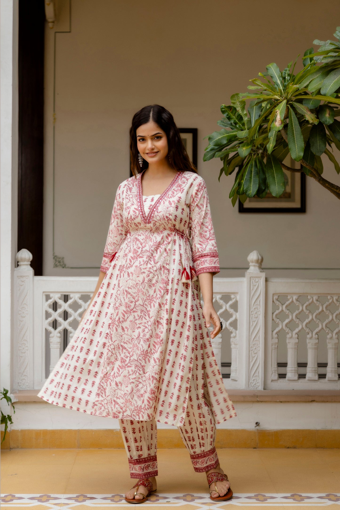 EthniFlair Women Ethnic Motifs Printed Empire Aari Work Pure Cotton Kurta with Patiala & With Dupatta