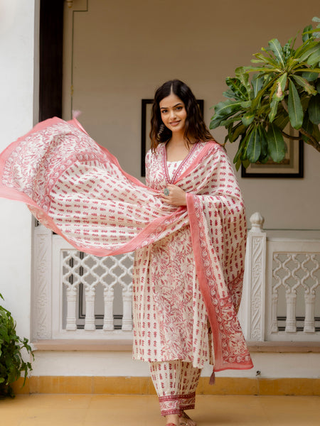 EthniFlair Ethnic Motifs Printed Empire Aari Work Kurta with Patiala & Dupatta