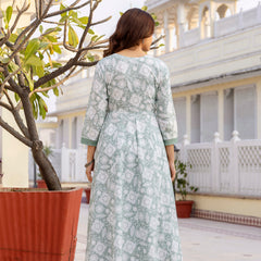 EthniFlair Floral Printed Round Neck Anarkali Kurta With Trousers And Dupatta