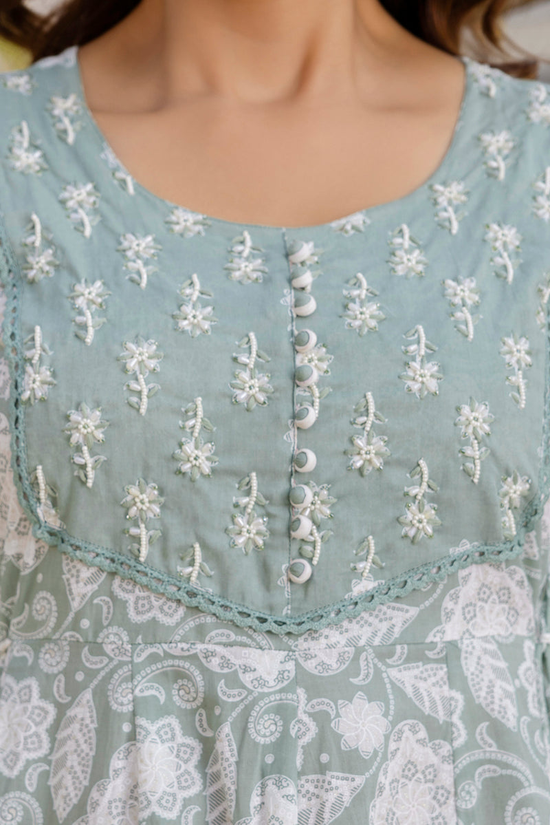 EthniFlair Floral Printed Round Neck Anarkali Kurta With Trousers And Dupatta