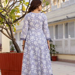 EthniFlair Floral Printed Round Neck Anarkali Kurta With Trousers And Dupatta