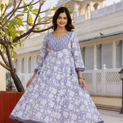 EthniFlair Floral Printed Round Neck Anarkali Kurta With Trousers And Dupatta