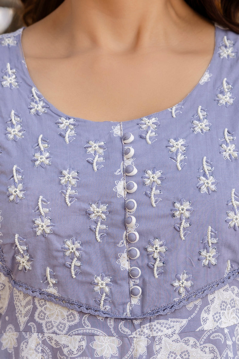 EthniFlair Floral Printed Round Neck Anarkali Kurta With Trousers And Dupatta