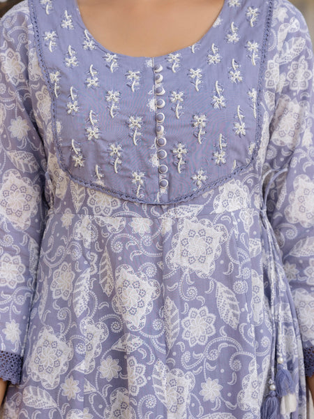 EthniFlair Floral Printed Round Neck Anarkali Kurta With Trousers And Dupatta