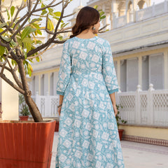 EthniFlair Floral Printed Round Neck Anarkali Kurta With Trousers And Dupatta