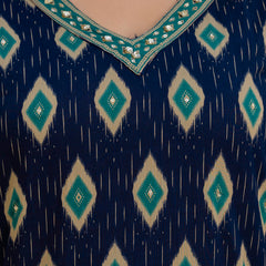 EthniFlair Geometric Printed V-Neck Straight Kurta With Trousers And Dupatta