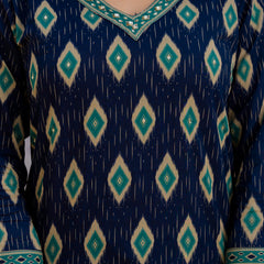 EthniFlair Geometric Printed V-Neck Straight Kurta With Trousers And Dupatta