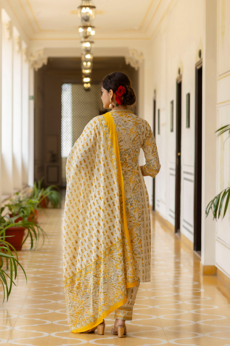 EthniFlair Ethnic Motifs Printed Empire Aari Work Kurta with Patiala & Dupatta