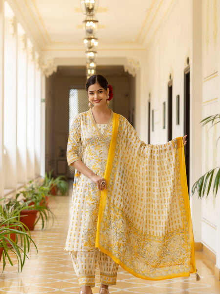 EthniFlair Ethnic Motifs Printed Empire Aari Work Kurta with Patiala & Dupatta