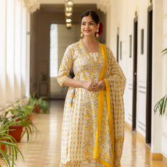 EthniFlair Ethnic Motifs Printed Empire Aari Work Kurta with Patiala & Dupatta