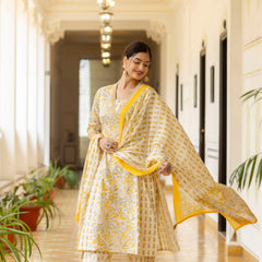 EthniFlair Ethnic Motifs Printed Empire Aari Work Kurta with Patiala & Dupatta