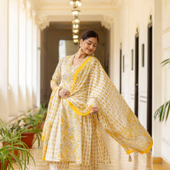 EthniFlair Ethnic Motifs Printed Empire Aari Work Kurta with Patiala & Dupatta