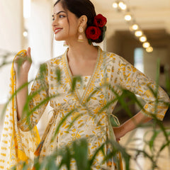 EthniFlair Ethnic Motifs Printed Empire Aari Work Kurta with Patiala & Dupatta