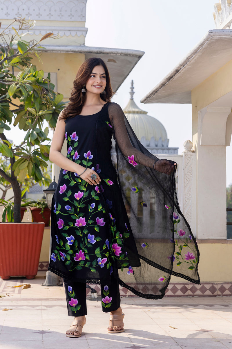 EthniFlair Floral Phulkari Kurta with Pyjamas & Dupatta