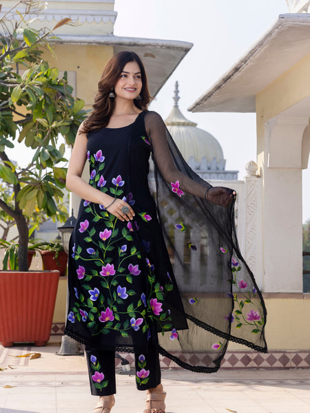 EthniFlair Floral Phulkari Kurta with Pyjamas & Dupatta