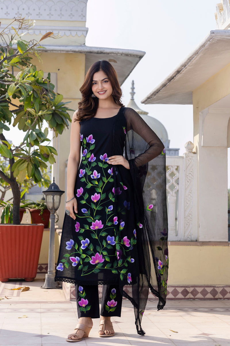 EthniFlair Floral Phulkari Kurta with Pyjamas & Dupatta