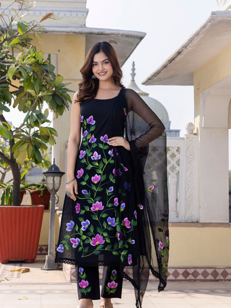 EthniFlair Floral Phulkari Kurta with Pyjamas & Dupatta