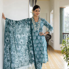 EthniFlair Embroidered Thread Work Kurta with Patiala & Dupatta