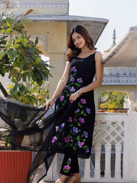 EthniFlair Floral Phulkari Kurta with Pyjamas & Dupatta