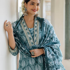 EthniFlair Embroidered Thread Work Kurta with Patiala & Dupatta