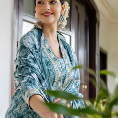 EthniFlair Embroidered Thread Work Kurta with Patiala & Dupatta