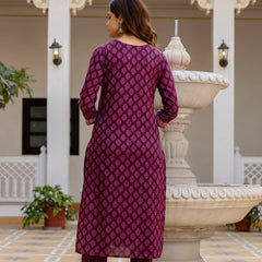 EthniFlair Floral Printed V-Neck Straight Kurta With Trousers And Dupatta