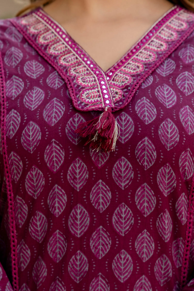 EthniFlair Floral Printed V-Neck Straight Kurta With Trousers And Dupatta