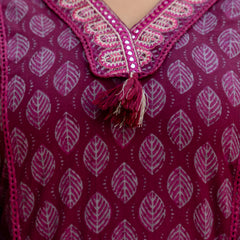 EthniFlair Floral Printed V-Neck Straight Kurta With Trousers And Dupatta