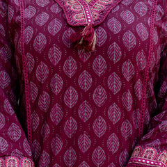 EthniFlair Floral Printed V-Neck Straight Kurta With Trousers And Dupatta