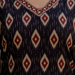 EthniFlair Geometric Printed V-Neck Straight Kurta With Trousers And Dupatta