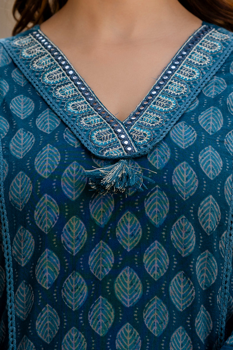 EthniFlair Floral Printed V-Neck Straight Kurta With Trousers And Dupatta