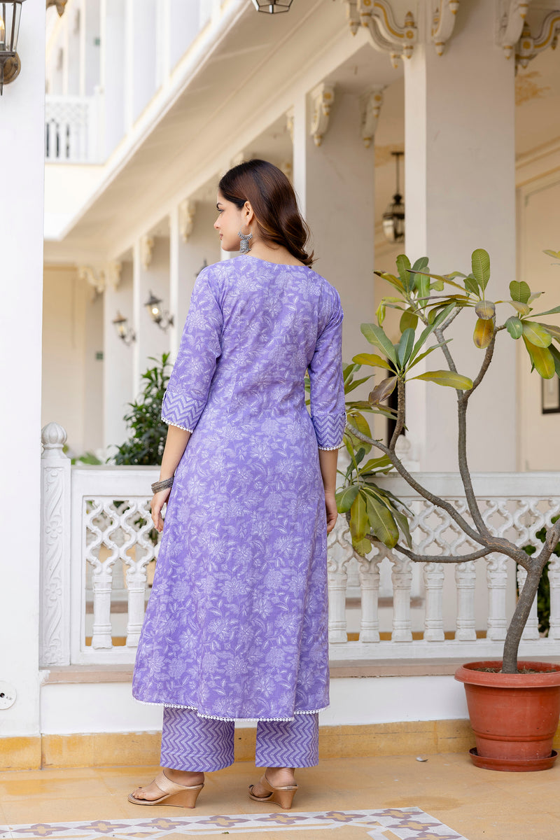 EthniFlair Floral Printed Thread Work Anarkali Kurta With Trousers And Dupatta