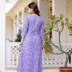 EthniFlair Floral Printed Thread Work Anarkali Kurta With Trousers And Dupatta